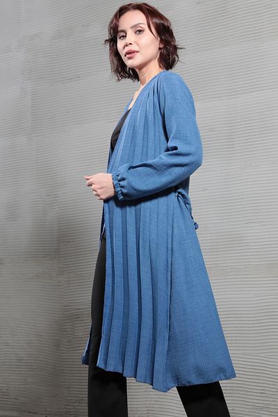 GİYSA Cardigan lung Aerobin plisat cu curea pentru femei