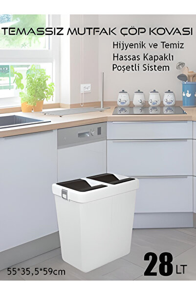 nextbuy 28 Lt Hassas Kapaklı Çift Gözlü Mutfak Banyo Geri Dönüşüm-evsel Atık Çöp Kutusu Kovası