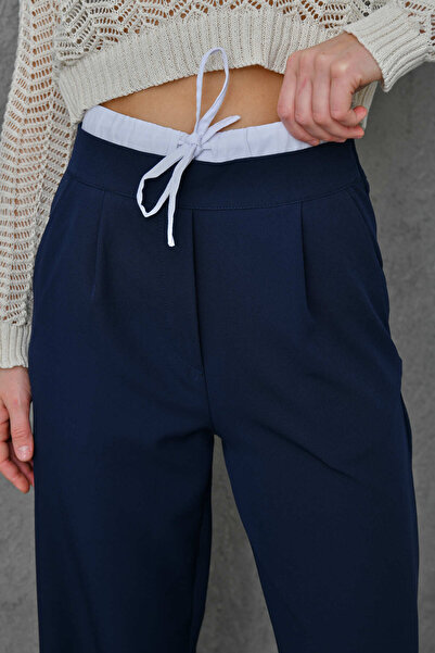 VOLT CLOTHİNG Női fehér bélésű részletes Lycra magas derekú nadrág