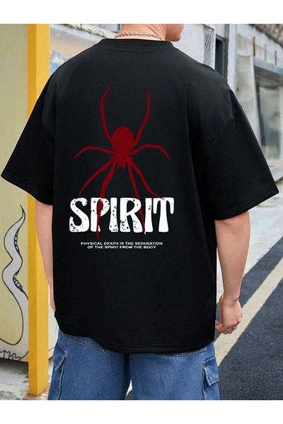 DEEPSENCE Men's Oversize SPIRIT Back Printed Cotton Fabric T-shirt Black