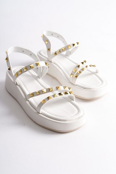 oyyo White Luxury Stone Band Accessory Open Heel Daily Comfortable Women's Sandals