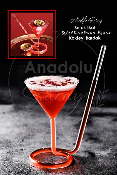 Anadolu Saray Isıya Dayanıklı Borosilikat Spiral Kendinden Pipetli Kokteyl Ba...