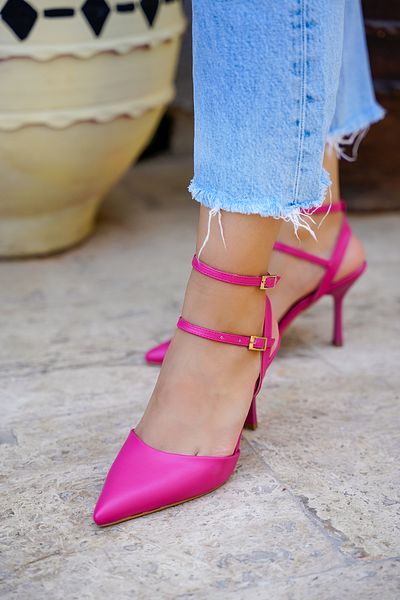 LAMİNTA Pantofi cu toc cu cataramă din piele fucsia Della