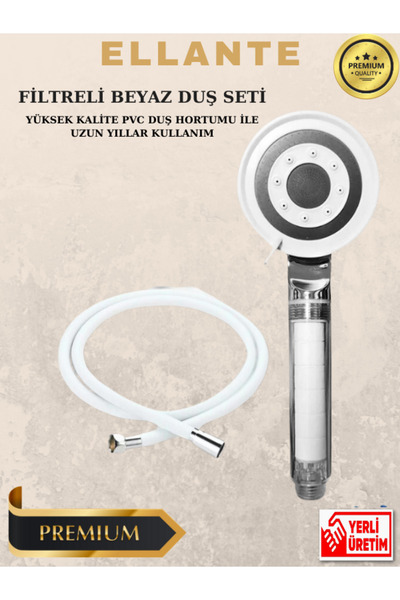 5 Function Water Saving Steel Stainless Water Outlet Turbo Shower Head with Filter WHITE PVC Hose
