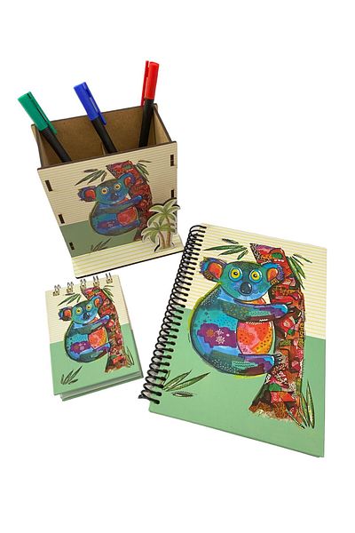 Dudo Baby Koala Desktop Pen Holder Hard Cover Notebook and Notepad 3 Pieces Pen Set