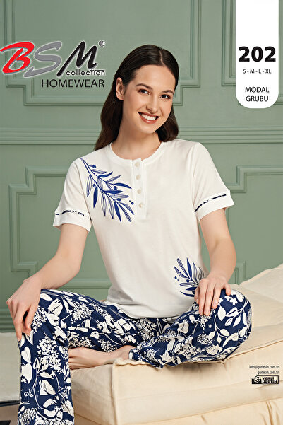 BSM Σετ γυναικείες πιτζάμες υψηλής ποιότητας με σχέδια - 100% χτενισμένο βαμβάκι, κοντό μανίκι