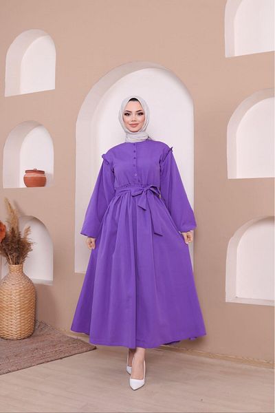 moda periy women's modest basic style summer cotton Buttoned Frilled Hijab Dress