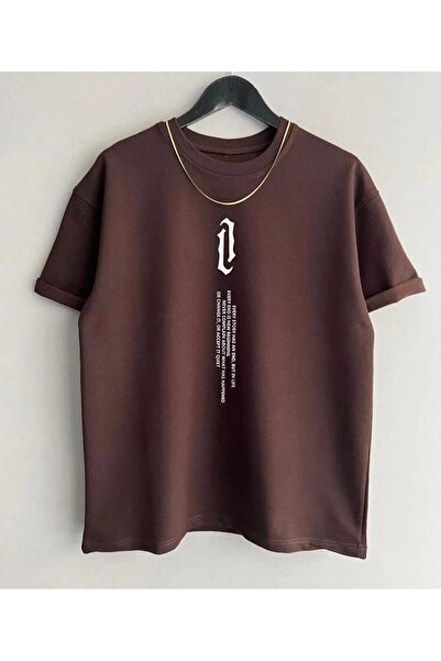 Evomind تي شيرت مطبوع عليه نص عمودي كبير الحجم