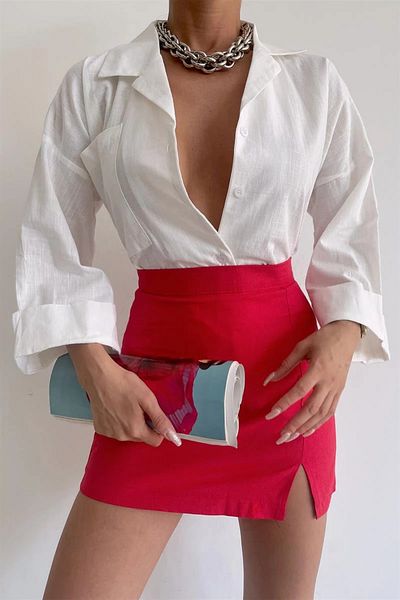 NEW JOURNAL Women's Red Atlas Fabric Slit Mini Skirt Nwj-Etk-63961