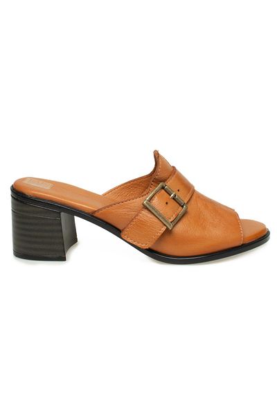 Mammamia D24Yt-2360 Heeled Tan Women's Slippers