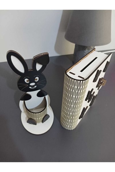 Şirin Lazer BLACK RABBIT PENCIL HOLDER BUTTERFLY BOOK GIFT DOUBLE SET
