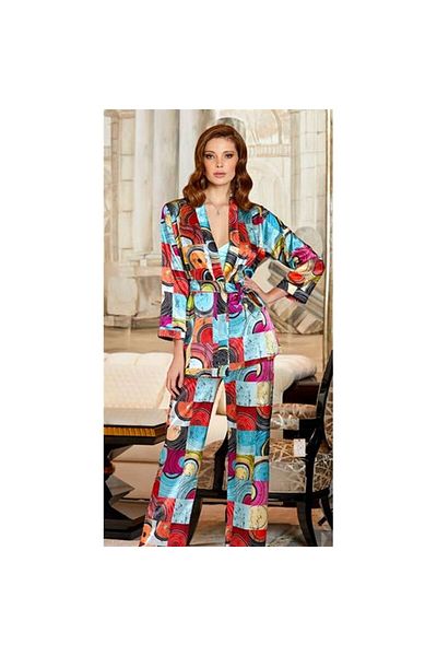 Jeremi 3125 Dowry Silk Satin Triple Strap Pajama Set - Blue