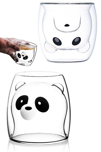 Madamev Cute Panda Double Wall Cup Milk Tea Coffee Water Cup 250ml Thermal Insulated Mug Cup Set