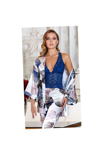 Jeremi 3090 Dowry Silk Satin Triple Bustier Pajamas Set - Navy Blue