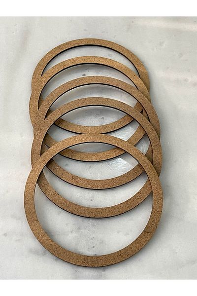 hediyeofisi Raw MDF Screwless 14 cm Diameter 5-Piece Pulley Set Dream Catcher and Macrame Knitting Circle