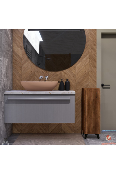 Egecan Mobilya Ceviz Tek Kapaklı 3 Raflı Banyo Dolabı Havlu Dolabı Sabunluk Kiler Dolabı Erzak Dolabı Ekmek Dolabı