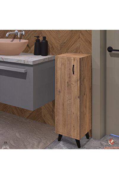 Egecan Mobilya Atlantik Çam Tek Kapaklı 3 Raflı Banyo Dolabı Havlu Dolabı Kil...