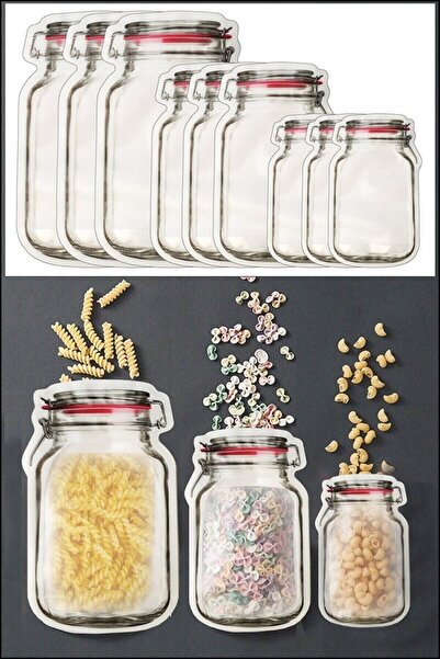 EARABUL 9 Adet 3 Boy Kavanoz Görünümlü Kilitli Saklama Kabı / 150ml - 500ml - 1000ml