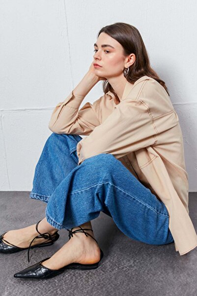 FABB Koyu Krem  Kontrast Dikiş Detaylı Cepli Gömlek