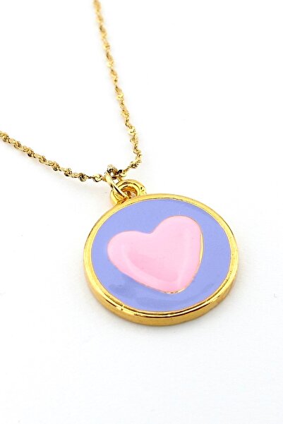 Solfera Pink Heart Purple Round Steel Chain Women's Necklace Q0758