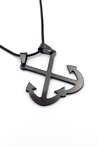 Solfera Two Anchors Sailor Sailor Boat 316L Stainless Black Steel Men's Necklace Q0817