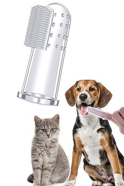 Factorial Pet Finger Shaped Silicone Teeth and Tongue Cleaner and Scraper Soft Brush Cat comb