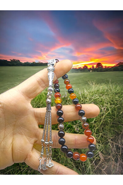 DOĞAL TAŞ CENNETİ Natural Stone Agate Rosary - Silver Coated, Certified Speci...