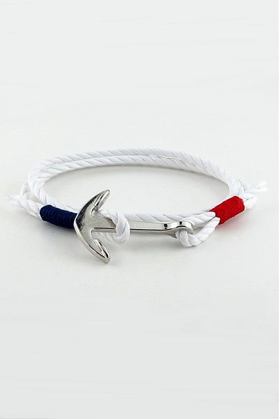 Solfera WHITE ROPE RED NAVY BLUE TIE ANCHOR MEN'S BRACELET M023M