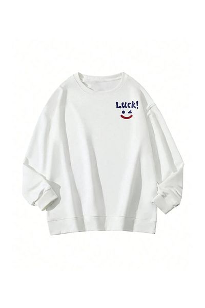 Baxia Hanorac unisex alb Luck! Imprimat