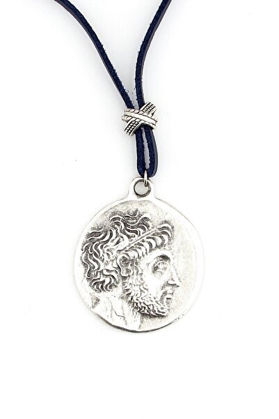 Solfera PHILIP V ANTIQUE GREEK MACEDON MEDALLY LEATHER MEN'S NECKLACE Q0648