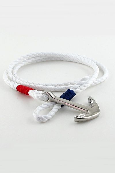 Solfera WHITE ROPE RED NAVY BLUE TIE ANCHOR MEN'S BRACELET M023M