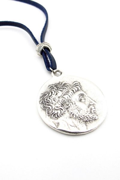 Solfera PHILIP V ANTIQUE GREEK MACEDON MEDALLY LEATHER MEN'S NECKLACE Q0648