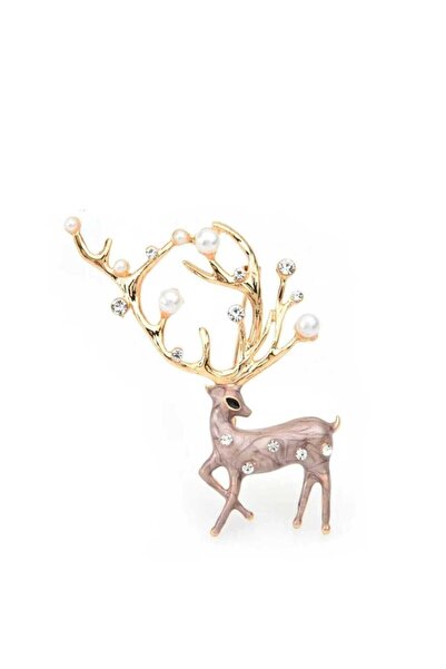 ESJ İnci Detay Geyik Kadın Broş Ebat: 4,8*6 Cm
