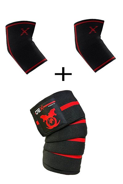 Dex Supports Lasting Energy Elbow Sleeve Fitness Sports Elbow Brace+Fitness Wrapped Knee Brace Pro Knee Wraps 2 Pack