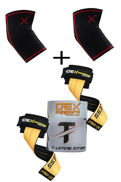 Dex Supports Lasting Energy T-Grips Lifting Straps Weight Belt+Elbow Sleeve Fitness Training Elbow Brace 2 Pack