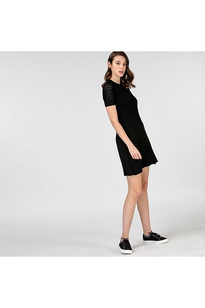 Lacoste Women's Short Sleeve Crew Neck Patterned Black Dress