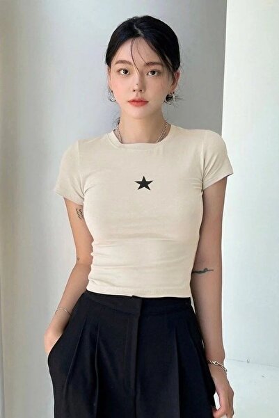 DEEFWEAR Negru, Alb, Bej - Top Crop Mini Star