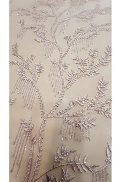 Safir Kumaş Pul işlemeli Uçuk Pudra Dantel 3 Metre