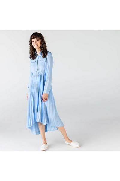 Lacoste Women's Long Sleeve Shirt Collar Blue Dress