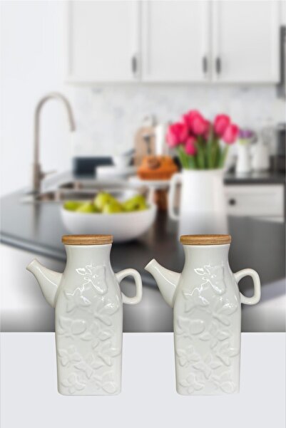 Sezka Life Porselen Bambu Kapaklı Yağlık Sirkelik Takımı 2 Li - 1000ml