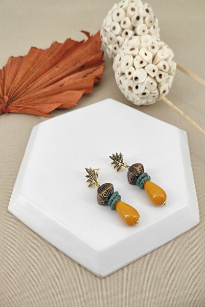 Cocopelli Concept El Yapımı Otantik Sarı Küpe