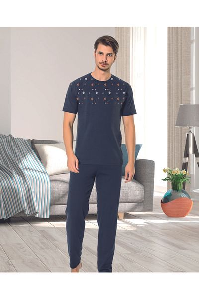 Ayans Pijama Men's Navy Blue Openet Single Jersey Pajama Set