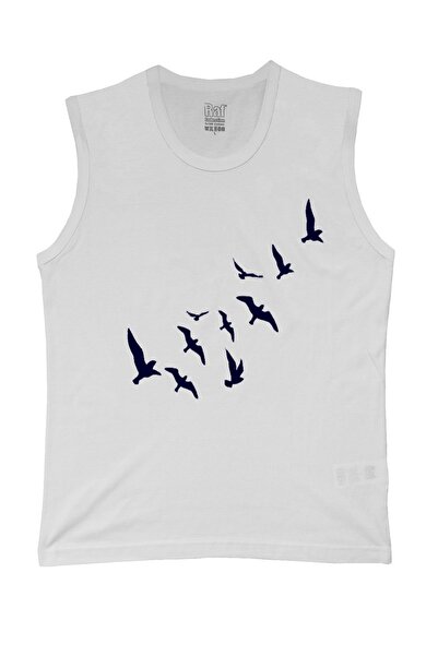 Raf Coll Tricou fără mâneci cu model de păsări albe pentru bărbați