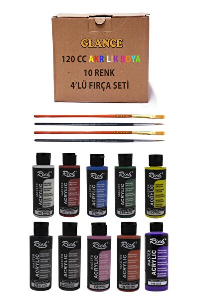 GLANCE Rich Akrilik Boya Hediye Fırça Set 10'lu 4'lü 120 cc