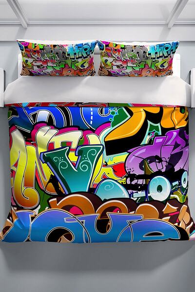PerlaSera Graffiti 3d Cotton Satin Double Duvet Cover Set