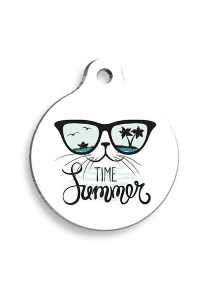 mymodahome Summer Time Round Cat Tag Large 3.8 Cm