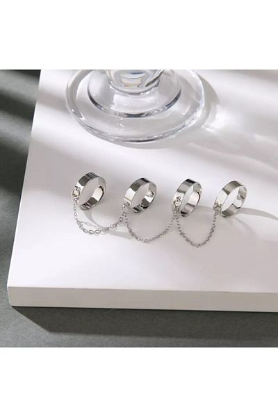 Köstebek Gothic Punk Thin Four Finger Adjustable Ring