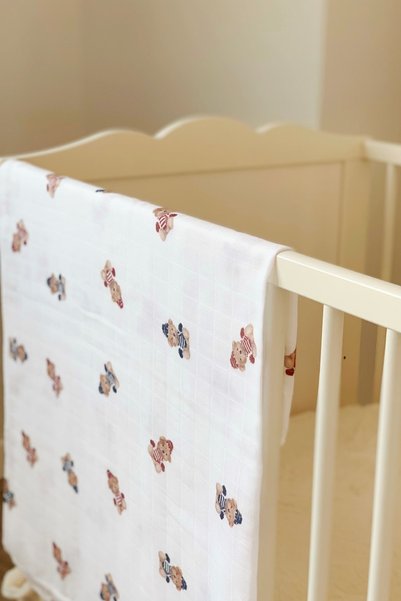 Asu Baby&Kids Vintage Bear Organic Bamboo Muslin Cover