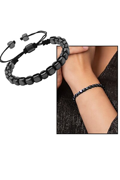 Genel Markalar Makrome Örgülü Kapsül Kesim Hematit Doğaltaş Kadın Bileklik