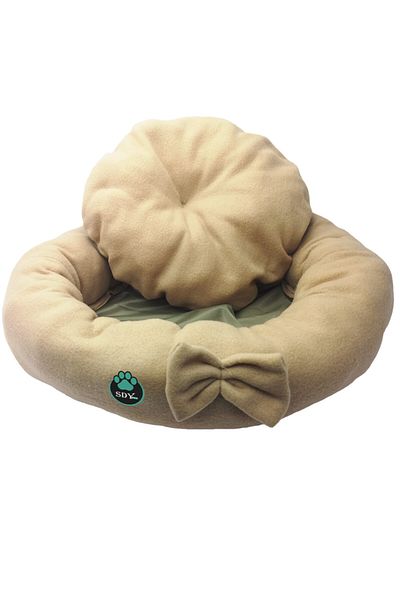 Sdypet Beige Polar Bagel Cat Dog Bed